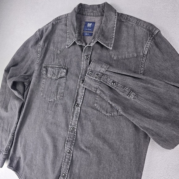 GAP Other - Gap Pearl Snap Denim Shirt Men Large Black Retro Long‎ Sleeve Western Cowboy